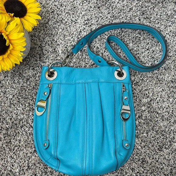 B.Makowsky Teal Leather Crossbody - Picture 1 of 6